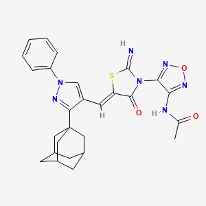 molecular formula C27H27N7O3S B11047754 N-{4-[(5Z)-5-{[3-(Adamantan-1-YL)-1-phenyl-1H-pyrazol-4-YL]methylene}-2-imino-4-oxo-1,3-thiazolidin-3-YL]-1,2,5-oxadiazol-3-YL}acetamide 
