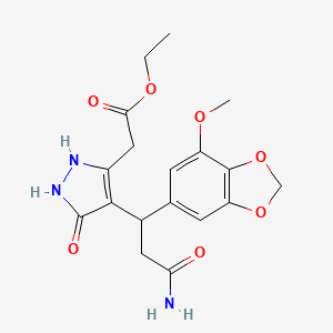 molecular formula C18H21N3O7 B11048087 ethyl {4-[3-amino-1-(7-methoxy-1,3-benzodioxol-5-yl)-3-oxopropyl]-5-oxo-2,5-dihydro-1H-pyrazol-3-yl}acetate 