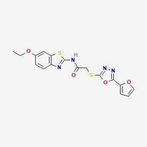 molecular formula C17H14N4O4S2 B11048089 N-(6-ethoxy-1,3-benzothiazol-2-yl)-2-{[5-(furan-2-yl)-1,3,4-oxadiazol-2-yl]sulfanyl}acetamide 