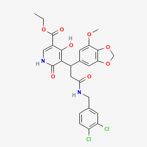 molecular formula C26H24Cl2N2O8 B11048093 Ethyl 5-{3-[(3,4-dichlorobenzyl)amino]-1-(7-methoxy-1,3-benzodioxol-5-yl)-3-oxopropyl}-4-hydroxy-6-oxo-1,6-dihydropyridine-3-carboxylate 