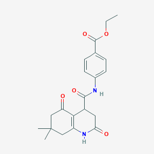 molecular formula C21H24N2O5 B11048100 Ethyl 4-{[(7,7-dimethyl-2,5-dioxo-1,2,3,4,5,6,7,8-octahydroquinolin-4-yl)carbonyl]amino}benzoate 