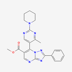 molecular formula C23H23N7O2 B11048114 Methyl 7-[4-methyl-2-(piperidin-1-YL)pyrimidin-5-YL]-2-phenyl-[1,2,4]triazolo[1,5-A]pyrimidine-6-carboxylate 