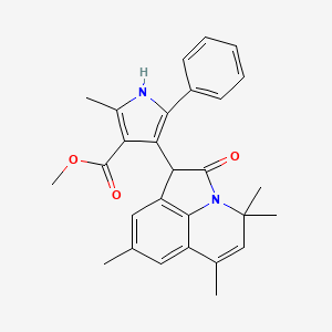 molecular formula C28H28N2O3 B11048196 methyl 2-methyl-5-phenyl-4-(4,4,6,8-tetramethyl-2-oxo-1,2-dihydro-4H-pyrrolo[3,2,1-ij]quinolin-1-yl)-1H-pyrrole-3-carboxylate 