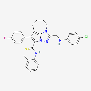 molecular formula C30H27ClFN5S B11048322 1-[(4-Chloroanilino)methyl]-4-(4-fluorophenyl)-N~3~-(2-methylphenyl)-5,6,7,8-tetrahydro-2,2A,8A-triazacyclopenta[CD]azulene-3-carbothioamide 