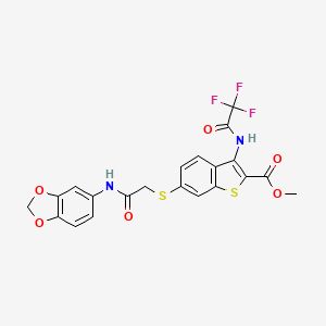 molecular formula C21H15F3N2O6S2 B11048407 Methyl 6-{[2-(1,3-benzodioxol-5-ylamino)-2-oxoethyl]sulfanyl}-3-[(trifluoroacetyl)amino]-1-benzothiophene-2-carboxylate 