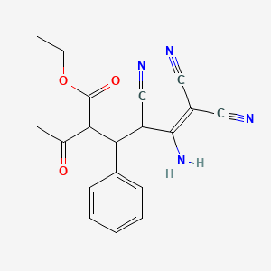 molecular formula C19H18N4O3 B11048413 Ethyl 2-acetyl-5-amino-4,6,6-tricyano-3-phenyl-5-hexenoate 