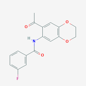 molecular formula C17H14FNO4 B11048451 N-(7-acetyl-2,3-dihydro-1,4-benzodioxin-6-yl)-3-fluorobenzamide 