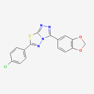 molecular formula C16H9ClN4O2S B11048469 3-(1,3-Benzodioxol-5-yl)-6-(4-chlorophenyl)[1,2,4]triazolo[3,4-b][1,3,4]thiadiazole 