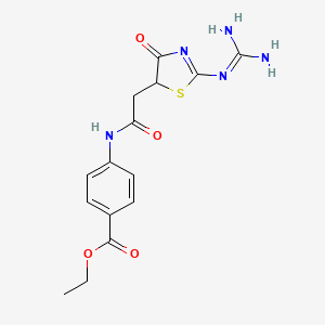 molecular formula C15H17N5O4S B11048672 Ethyl 4-{[(2-carbamimidamido-4-oxo-4,5-dihydro-1,3-thiazol-5-yl)acetyl]amino}benzoate 