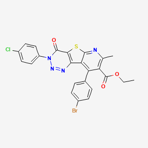 molecular formula C24H16BrClN4O3S B11050144 ethyl 13-(4-bromophenyl)-5-(4-chlorophenyl)-11-methyl-6-oxo-8-thia-3,4,5,10-tetrazatricyclo[7.4.0.02,7]trideca-1(13),2(7),3,9,11-pentaene-12-carboxylate 