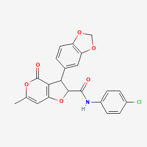 molecular formula C22H16ClNO6 B11050295 3-(1,3-benzodioxol-5-yl)-N-(4-chlorophenyl)-6-methyl-4-oxo-2,3-dihydro-4H-furo[3,2-c]pyran-2-carboxamide 