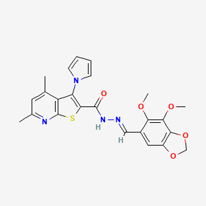 molecular formula C24H22N4O5S B11050307 N'-[(E)-(6,7-dimethoxy-1,3-benzodioxol-5-yl)methylidene]-4,6-dimethyl-3-(1H-pyrrol-1-yl)thieno[2,3-b]pyridine-2-carbohydrazide 