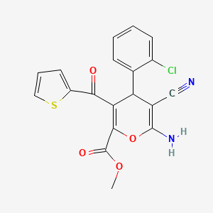 molecular formula C19H13ClN2O4S B11050341 methyl 6-amino-4-(2-chlorophenyl)-5-cyano-3-(thiophen-2-ylcarbonyl)-4H-pyran-2-carboxylate 