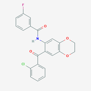 molecular formula C22H15ClFNO4 B11050360 N-{7-[(2-chlorophenyl)carbonyl]-2,3-dihydro-1,4-benzodioxin-6-yl}-3-fluorobenzamide 