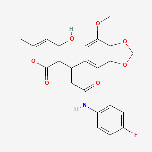 molecular formula C23H20FNO7 B11050386 N-(4-fluorophenyl)-3-(4-hydroxy-6-methyl-2-oxo-2H-pyran-3-yl)-3-(7-methoxy-1,3-benzodioxol-5-yl)propanamide 