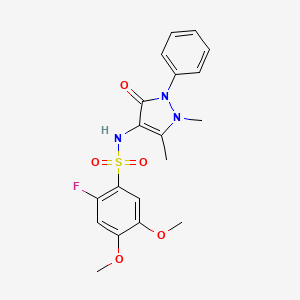 molecular formula C19H20FN3O5S B11050507 N-(1,5-dimethyl-3-oxo-2-phenyl-2,3-dihydro-1H-pyrazol-4-yl)-2-fluoro-4,5-dimethoxybenzenesulfonamide 