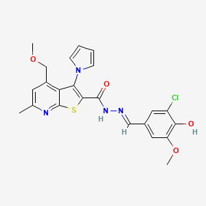 molecular formula C23H21ClN4O4S B11050527 N'-[(E)-(3-chloro-4-hydroxy-5-methoxyphenyl)methylidene]-4-(methoxymethyl)-6-methyl-3-(1H-pyrrol-1-yl)thieno[2,3-b]pyridine-2-carbohydrazide 