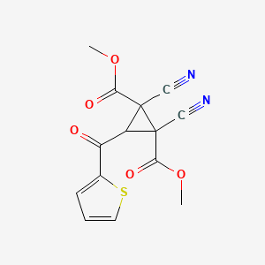 molecular formula C14H10N2O5S B11050593 Dimethyl 1,2-dicyano-3-(2-thienylcarbonyl)-1,2-cyclopropanedicarboxylate 