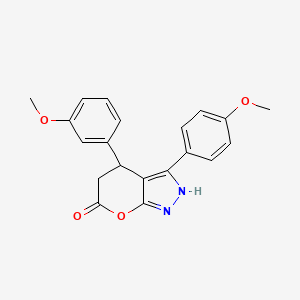 molecular formula C20H18N2O4 B11050641 4-(3-methoxyphenyl)-3-(4-methoxyphenyl)-4,5-dihydropyrano[2,3-c]pyrazol-6(1H)-one 