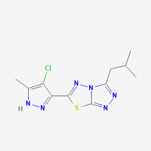 molecular formula C11H13ClN6S B11050674 6-(4-chloro-5-methyl-1H-pyrazol-3-yl)-3-(2-methylpropyl)[1,2,4]triazolo[3,4-b][1,3,4]thiadiazole 