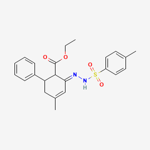 molecular formula C23H26N2O4S B11050754 Ethyl 4-methyl-2-{(E)-2-[(4-methylphenyl)sulfonyl]hydrazono}-6-phenyl-3-cyclohexene-1-carboxylate 