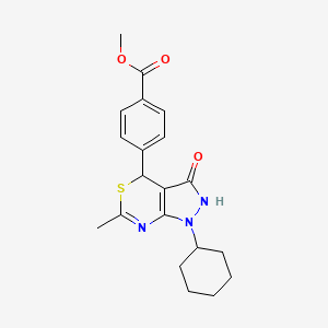 molecular formula C20H23N3O3S B11050842 Methyl 4-(1-cyclohexyl-6-methyl-3-oxo-1,2,3,4-tetrahydropyrazolo[3,4-d][1,3]thiazin-4-yl)benzoate 