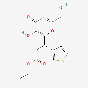 molecular formula C15H16O6S B11051010 ethyl 3-[3-hydroxy-6-(hydroxymethyl)-4-oxo-4H-pyran-2-yl]-3-(thiophen-3-yl)propanoate 