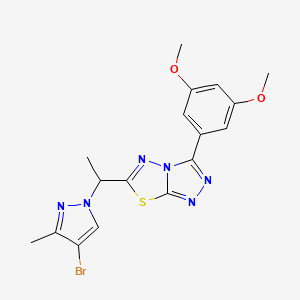 molecular formula C17H17BrN6O2S B11051153 6-[1-(4-bromo-3-methyl-1H-pyrazol-1-yl)ethyl]-3-(3,5-dimethoxyphenyl)[1,2,4]triazolo[3,4-b][1,3,4]thiadiazole 