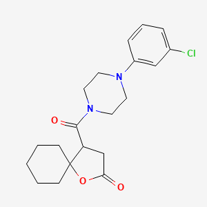 molecular formula C20H25ClN2O3 B11051172 4-{[4-(3-Chlorophenyl)piperazin-1-yl]carbonyl}-1-oxaspiro[4.5]decan-2-one 