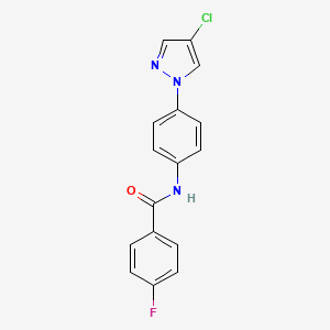 molecular formula C16H11ClFN3O B11051216 N-[4-(4-chloro-1H-pyrazol-1-yl)phenyl]-4-fluorobenzamide 