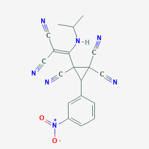 molecular formula C19H13N7O2 B11051264 2-[2,2-Dicyano-1-(propan-2-ylamino)ethenyl]-3-(3-nitrophenyl)cyclopropane-1,1,2-tricarbonitrile 