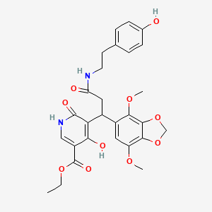 molecular formula C28H30N2O10 B11051470 Ethyl 5-[1-(4,7-dimethoxy-1,3-benzodioxol-5-yl)-3-{[2-(4-hydroxyphenyl)ethyl]amino}-3-oxopropyl]-4-hydroxy-6-oxo-1,6-dihydropyridine-3-carboxylate 