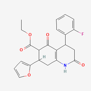 molecular formula C22H20FNO5 B11051475 Ethyl 4-(2-fluorophenyl)-7-(furan-2-yl)-2,5-dioxo-1,2,3,4,5,6,7,8-octahydroquinoline-6-carboxylate 