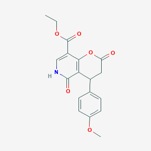 molecular formula C18H17NO6 B11051476 ethyl 4-(4-methoxyphenyl)-2,5-dioxo-3,4,5,6-tetrahydro-2H-pyrano[3,2-c]pyridine-8-carboxylate 