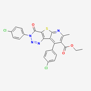 molecular formula C24H16Cl2N4O3S B11051503 ethyl 5,13-bis(4-chlorophenyl)-11-methyl-6-oxo-8-thia-3,4,5,10-tetrazatricyclo[7.4.0.02,7]trideca-1(13),2(7),3,9,11-pentaene-12-carboxylate 