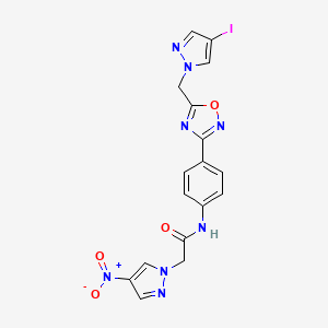 molecular formula C17H13IN8O4 B11051768 N-(4-{5-[(4-iodo-1H-pyrazol-1-yl)methyl]-1,2,4-oxadiazol-3-yl}phenyl)-2-(4-nitro-1H-pyrazol-1-yl)acetamide CAS No. 956786-62-2
