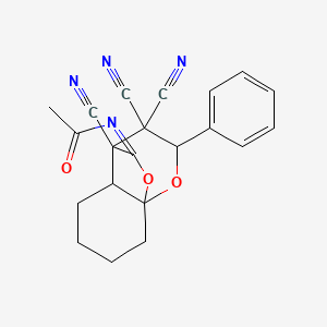molecular formula C21H18N4O3 B11051791 N-[(10Z)-3,3,4-tricyano-2-phenyloctahydro-8a,4-(epoxymethano)chromen-10-ylidene]acetamide 