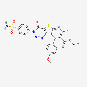 molecular formula C25H21N5O6S2 B11051875 ethyl 13-(4-methoxyphenyl)-11-methyl-6-oxo-5-(4-sulfamoylphenyl)-8-thia-3,4,5,10-tetrazatricyclo[7.4.0.02,7]trideca-1(13),2(7),3,9,11-pentaene-12-carboxylate 