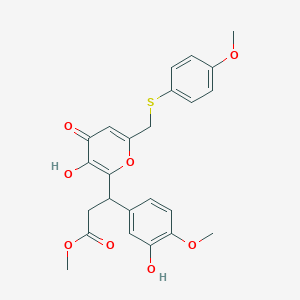 molecular formula C24H24O8S B11051930 methyl 3-(3-hydroxy-4-methoxyphenyl)-3-(3-hydroxy-6-{[(4-methoxyphenyl)sulfanyl]methyl}-4-oxo-4H-pyran-2-yl)propanoate 