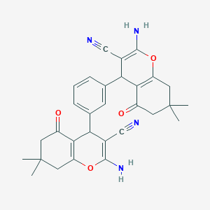 molecular formula C30H30N4O4 B11052098 4,4'-(1,3-Phenylene)bis(2-amino-7,7-dimethyl-5-oxo-5,6,7,8-tetrahydro-4H-chromene-3-carbonitrile) 