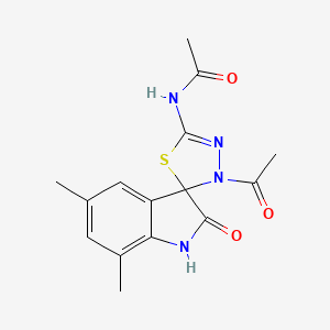 molecular formula C15H16N4O3S B11052107 N-(3'-acetyl-5,7-dimethyl-2-oxo-1,2-dihydro-3'H-spiro[indole-3,2'-[1,3,4]thiadiazol]-5'-yl)acetamide 