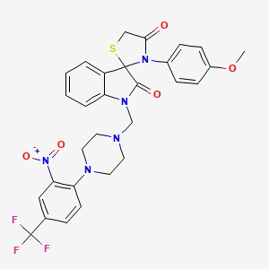 molecular formula C29H26F3N5O5S B11052148 3'-(4-methoxyphenyl)-1-({4-[2-nitro-4-(trifluoromethyl)phenyl]piperazin-1-yl}methyl)-4'H-spiro[indole-3,2'-[1,3]thiazolidine]-2,4'(1H)-dione 
