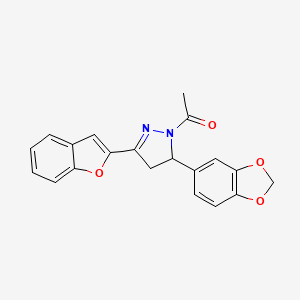 molecular formula C20H16N2O4 B11052162 1-[5-(1,3-benzodioxol-5-yl)-3-(1-benzofuran-2-yl)-4,5-dihydro-1H-pyrazol-1-yl]ethanone 