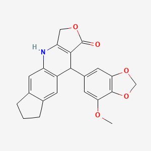 molecular formula C22H19NO5 B11052265 10-(7-methoxy-1,3-benzodioxol-5-yl)-3,4,6,7,8,10-hexahydro-1H-cyclopenta[g]furo[3,4-b]quinolin-1-one 