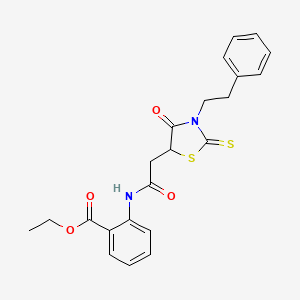 molecular formula C22H22N2O4S2 B11052333 Ethyl 2-({[4-oxo-3-(2-phenylethyl)-2-thioxo-1,3-thiazolidin-5-yl]acetyl}amino)benzoate 