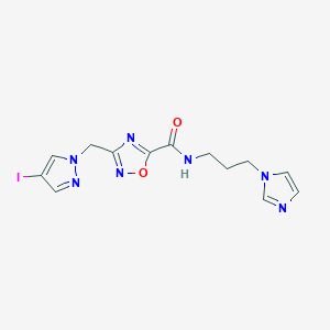 molecular formula C13H14IN7O2 B11052559 N-[3-(1H-imidazol-1-yl)propyl]-3-[(4-iodo-1H-pyrazol-1-yl)methyl]-1,2,4-oxadiazole-5-carboxamide 