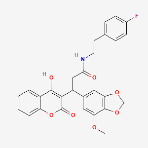 molecular formula C28H24FNO7 B11052753 N-[2-(4-fluorophenyl)ethyl]-3-(4-hydroxy-2-oxo-2H-chromen-3-yl)-3-(7-methoxy-1,3-benzodioxol-5-yl)propanamide 