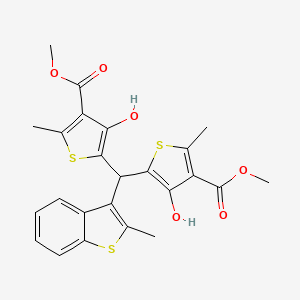 molecular formula C24H22O6S3 B11052789 Dimethyl 5,5'-[(2-methyl-1-benzothiophen-3-yl)methanediyl]bis(4-hydroxy-2-methylthiophene-3-carboxylate) 