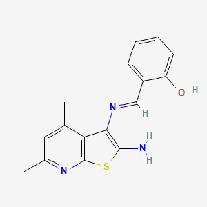molecular formula C16H15N3OS B11052813 Phenol, 2-[[(2-amino-4,6-dimethylthieno[2,3-b]pyridin-3-yl)imino]methyl]- 
