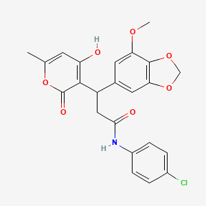 molecular formula C23H20ClNO7 B11052836 N-(4-chlorophenyl)-3-(4-hydroxy-6-methyl-2-oxo-2H-pyran-3-yl)-3-(7-methoxy-1,3-benzodioxol-5-yl)propanamide 